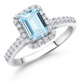 thumbnail image 2 of Gem Stone King 10K White Gold Sky Blue Aquamarine and White Lab Grown Diamond Halo Engagement Wedding Ring for Women (1.14 Cttw, Emerald Cut 7X5MM, Size 8), 2 of 4