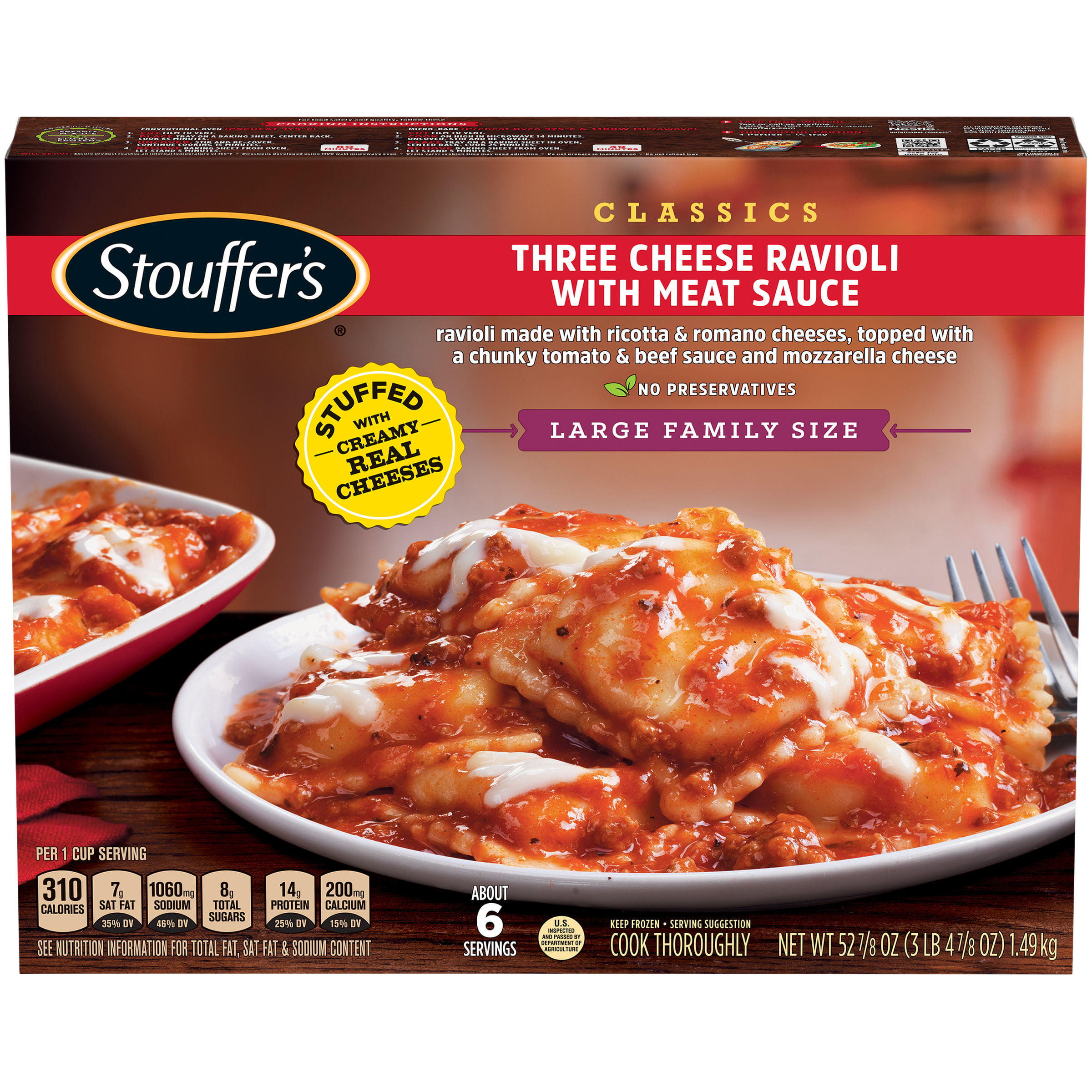 STOUFFER'S CLASSICS Three Cheese Ravioli with Meat Sauce, Large Family