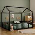thumbnail image 3 of Euroco Metal Full Size Canopy Bed, Low Profile House Bed with Guardrails, Black, 3 of 10