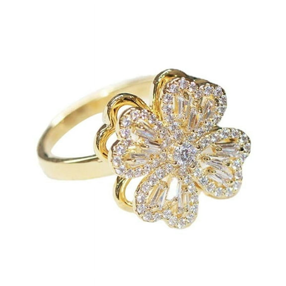 2022 Fashion Luxury Rotatable Four-leaf Clover Inlaid Full Zircon Ring Female Trend Personality Lucky Clover Jewelry