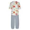 thumbnail image 5 of Womens Petite Lounge Sets 2 Piece Outfits Fall Linen Sets for Women 2 Piece Women's Casual Round Neck 5/4 Sleeve Top And Pants Digital Printing Two-piece Set, 5 of 5