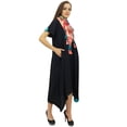 thumbnail image 5 of Bimba Women's Casual Black Short Sleeves Asymetrical Hem Dress With Scarf - 4, 5 of 5