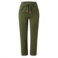 thumbnail image 4 of Wide Leg Linen Pants For Women Linen Waist Cotton And Elastic Drawstring Solid Long Straight Army Green Women'S Pants With Pockets M, 4 of 6