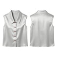 thumbnail image 6 of FchengtaiS Button Down Sleeveless Shirts Women Peter Pan Collar Satin Blouses Summer Business Casual Loose Tank Tops, 6 of 7