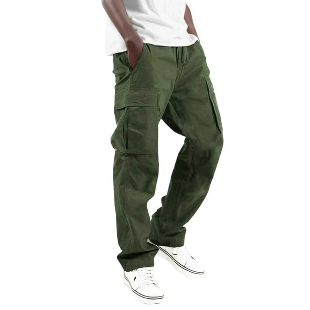 Pantalones cargo informales para hombre: múltiples bolsillos tejidos, color liso, estilo urbano