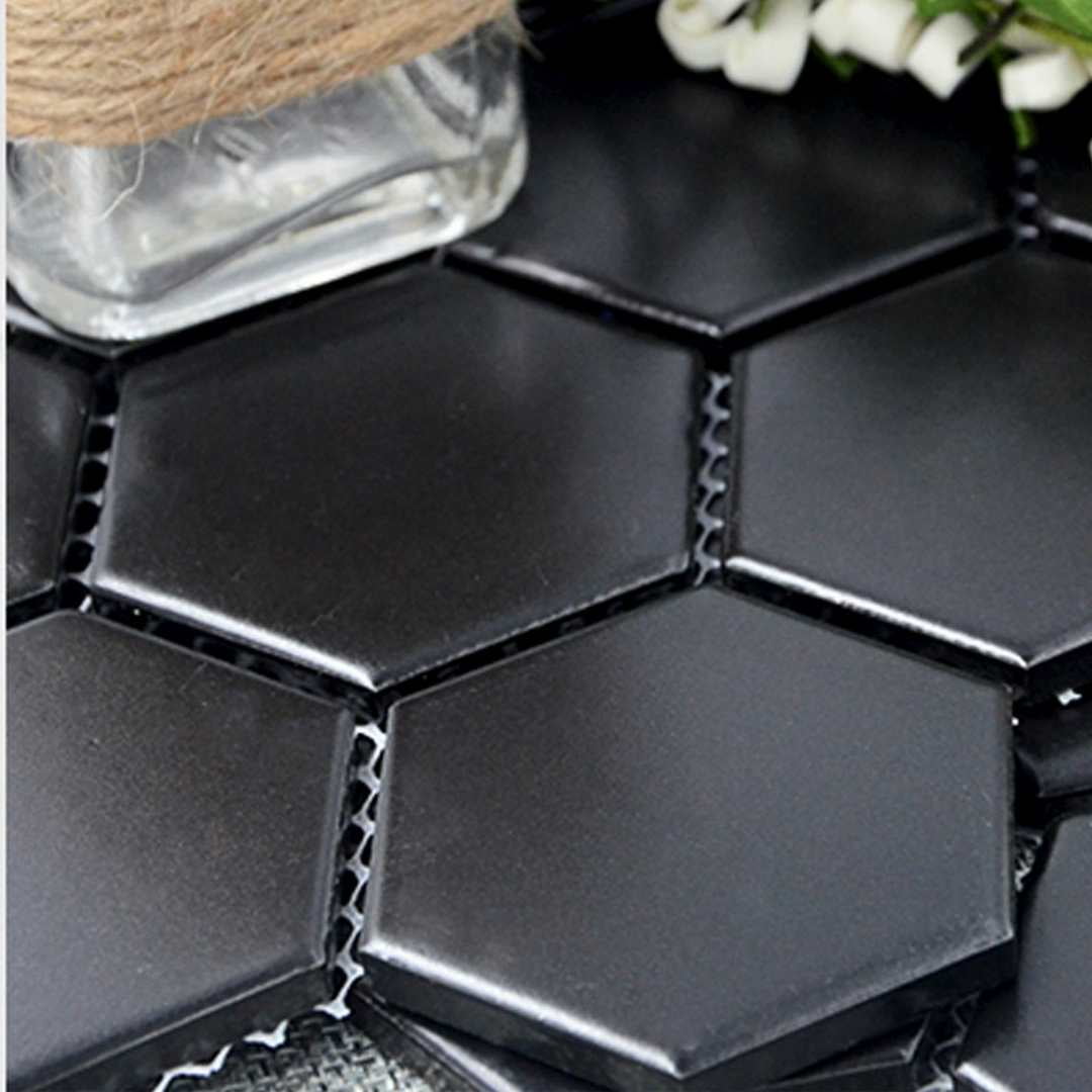 The Tile Life Honeycomb 2" x 2" Black Porcelain Mosaic Floor and Wall Tile, 1 Piece
