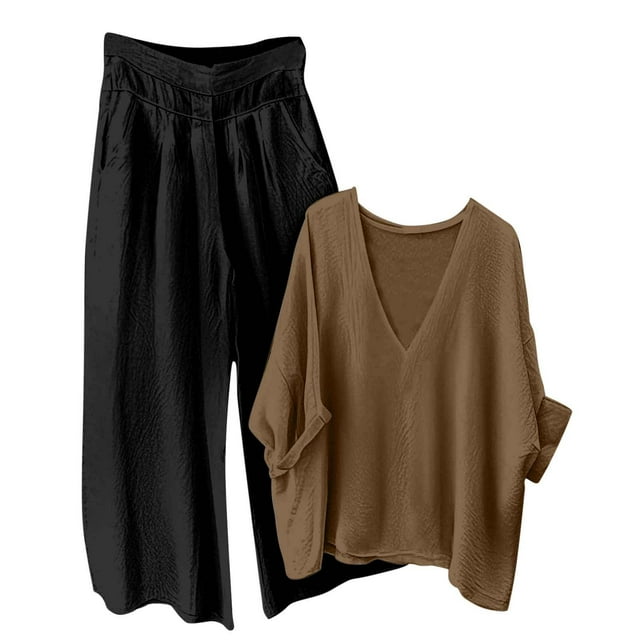 Women's Linen Set 2025 - V-Neck Top & Pants | Breathable Summer Loungewear