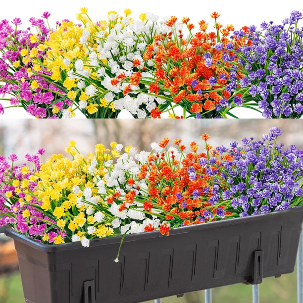 HATOKU 24 flores artificiales para decoración al aire libre, flores de plástico resistentes a los rayos UV al aire libre, plantas falsas a granel para jardí HATOKU NA