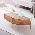 thumbnail image 1 of Rectangle Coffee Table Mid-Century Modern Design L W x H for Living Room - Structure Amber Glass Top and Walnut MDF Shelf Sleek Conical Metal Legs with Gold Finish, 1 of 8