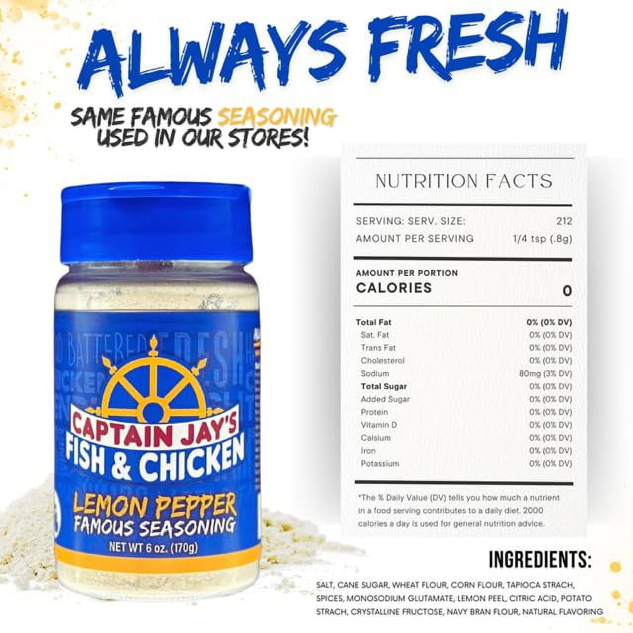 Captain Jay's Fish & AIF9 Chicken World Famous Lemon Pepper Seasoning, 6 oz, Fish & Chicken Seasoning