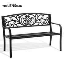 YRLLENSDAN Metal Outdoor Bench Weatherproof 50inch Patio Bench for 3-person Garden Bench for Outdoors Yard Lawn Porch Park Rust-Resistant Cast Iron Bench with Floral Pattern Backrest,Black