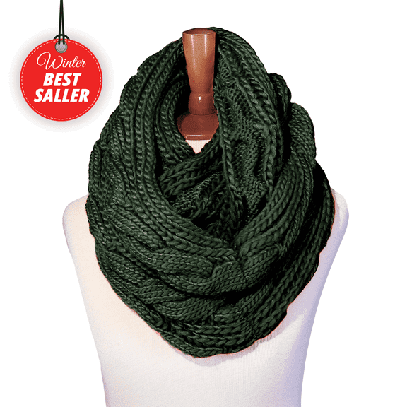 BASICO Army Infinity Scarf for Women Winter Chunky Knitted Scarves Warm Circle Cable Loop