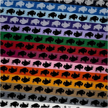 American Bison Buffalo Silhouette Ribbon For Bows Gift Wrapping DIY Craft Projects - 3 Yards - Purple Ribbon/White Printing - 1 Inch Width