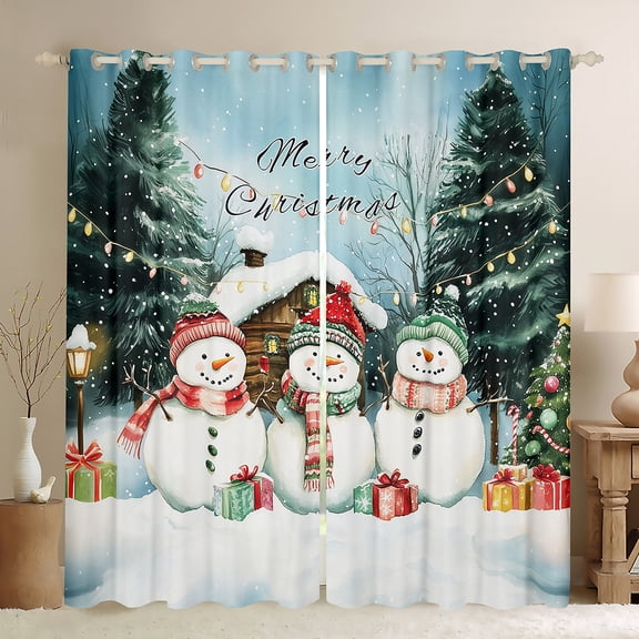 Homewish Kawaii Xmas Snowman Black Out Curtains for Teens Boys Girls,Merry Christmas Snowflake Curtains Pack of 2 (42x63 Each),Happy New Year Bedroom Curtains,Breathable Home Decor
