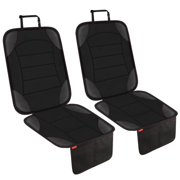 Sinvitron Car Seat Protector for Child Car Seat - Waterproof Non-Slip Leather Mat with 2 Mesh Pockets, Universal Seat Cover for Baby, Pets & Vehicles(2-Pack,Black)