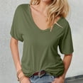 thumbnail image 2 of Top de manga corta con escote en V profundo para mujer - Blusa holgada informal de color liso, poliéster/spandex/algodón, S-XXL, moderna/para discoteca/playa, 2 of 5