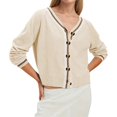 thumbnail image 3 of Women's Cropped Cardigan Sweaters Fall Long Sleeve Button Down Color Block Knit Outwear Coats Color M, 3 of 7