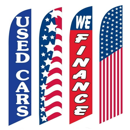 4 Advertising Swooper Flags Used Cars Patriotic We Finance America