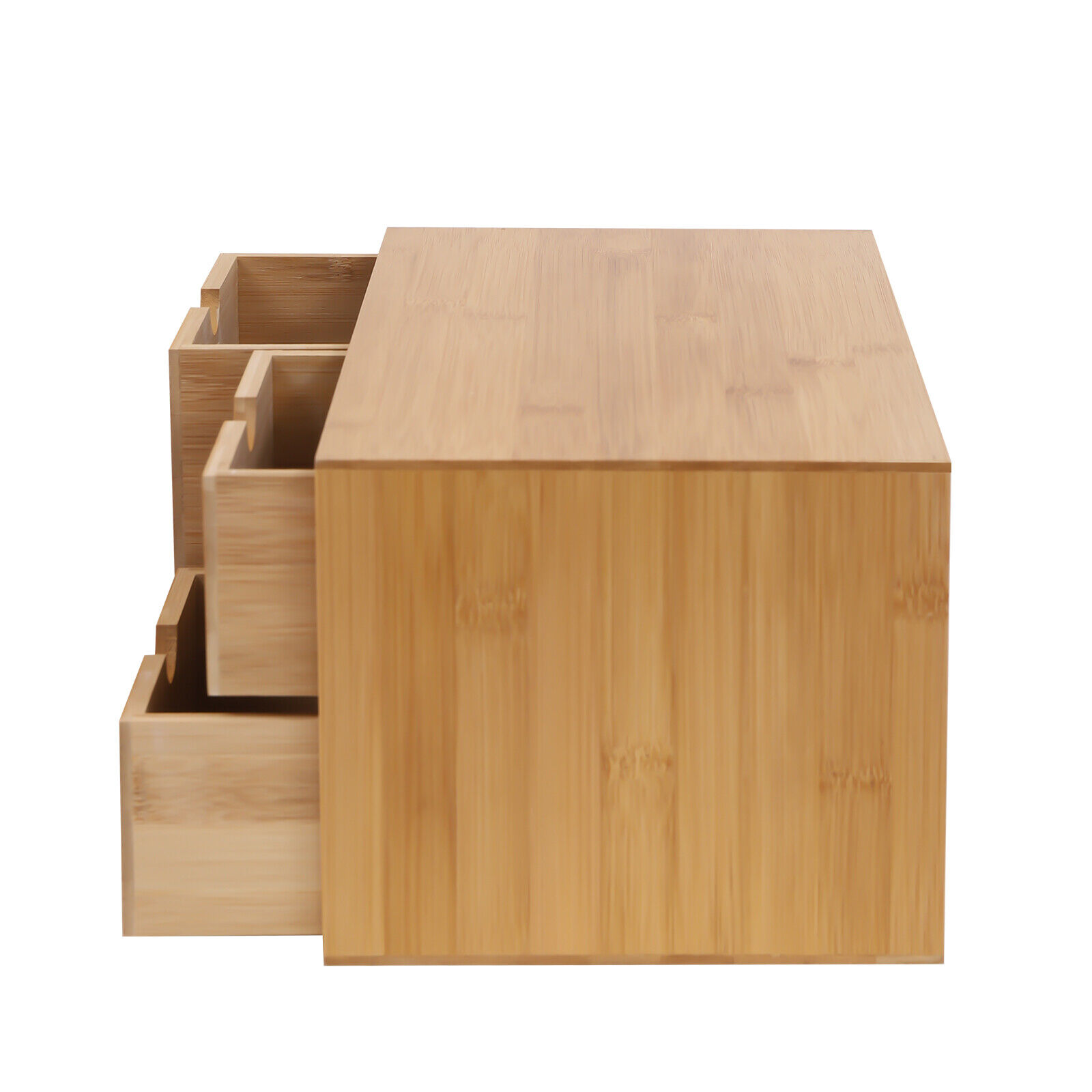 Bamboo Desk Organizer - Mini Bamboo Desk Drawer Tabletop Storage Organization Box for Office Home Toiletries Supplies, No Assembly Required (3 Drawers)