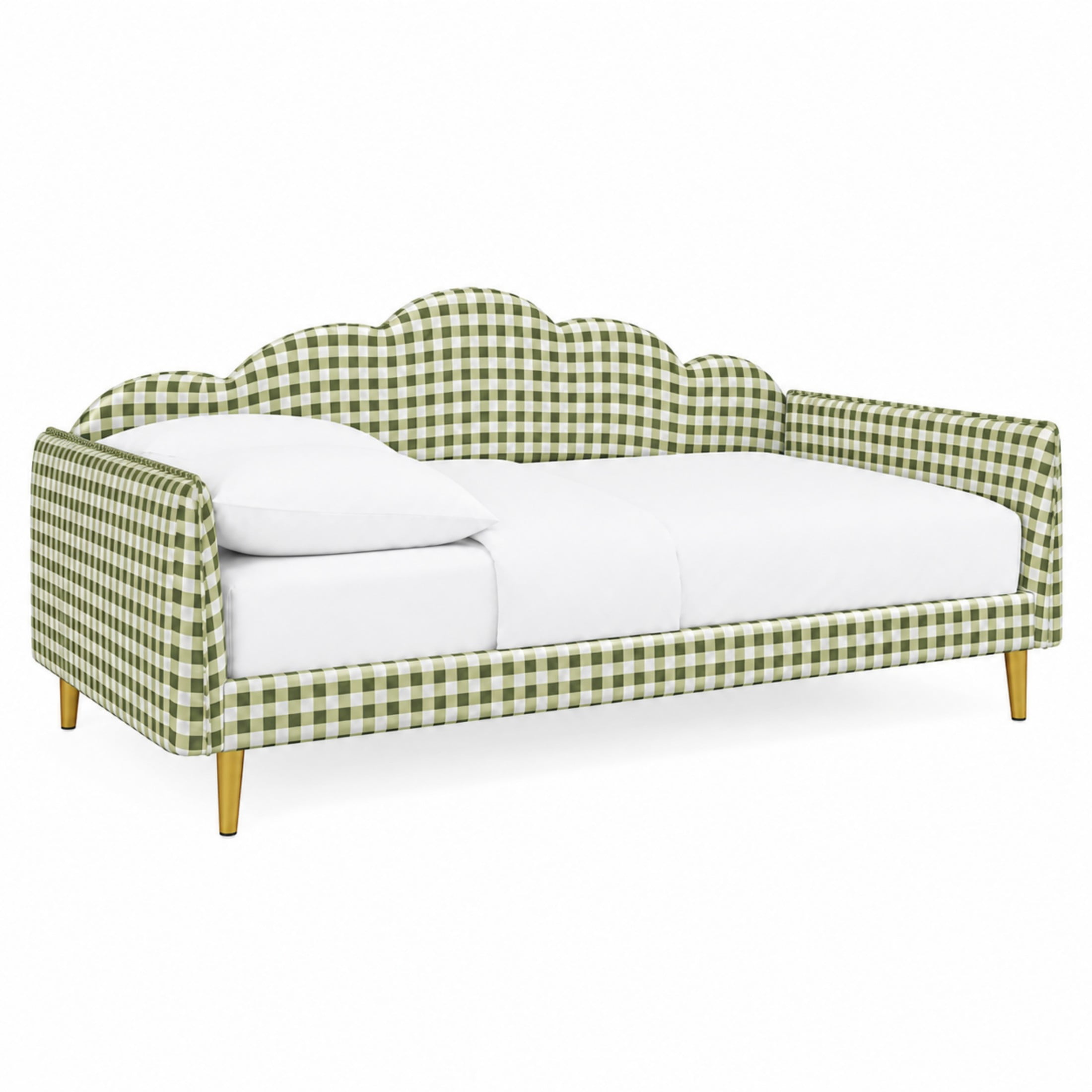 Noble House Jocast Twin Size Upholstered Platform Daybed, Gingham Pattern Headboard and Side Armrests, Green