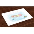 thumbnail image 1 of Sweet Dreams Placemats Set of 4 Girl Sleeping with Her Toys Teddy Tortoise and Elephant Cartoon Illustration, Washable Fabric Place Mats for Dining Room Kitchen Table Decor,Multicolor, by Ambesonne, 1 of 4