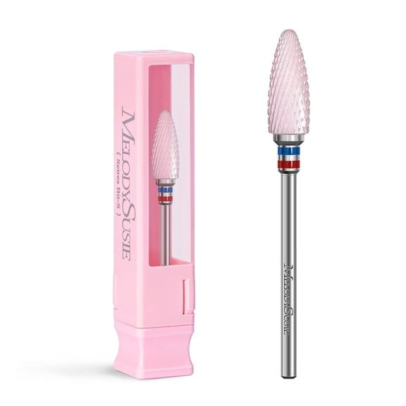 MelodySusie Ceramic Nail Drill Bit, 3/32'' Flame Shape for Cuticle Gel Polish Removal, Pink