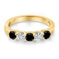 thumbnail image 3 of Gem Stone King 18K Yellow Gold Plated Silver Black Diamond and White Moissanite Wedding-Bands Ring for Women | 0.83 Cttw | Round 3.5MM | Gemstone April Birthstone | Size 7, 3 of 7