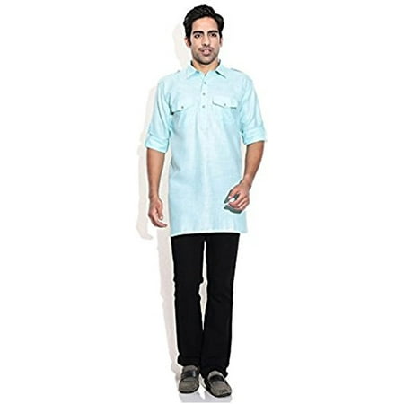 

Royal Men s Linen Cotton Pathani Kurta s Blue