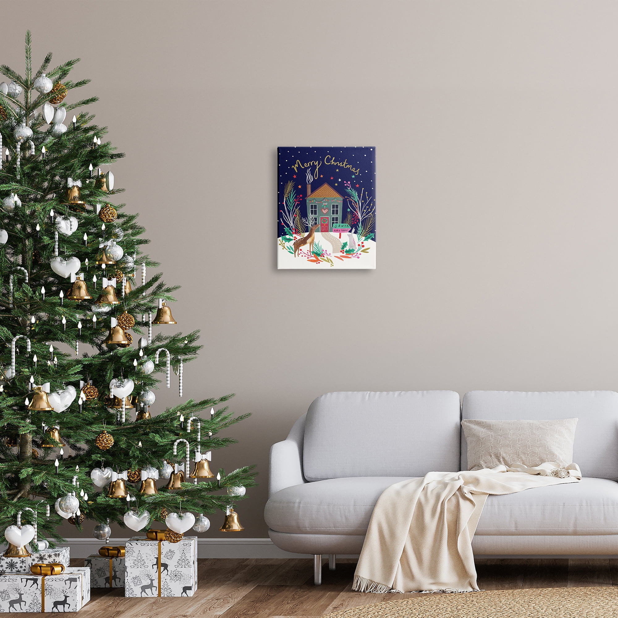 Stupell Indtries Merry Christmas Family Home Scene Festive Reindeer Holly,16 x 20,Design by Heather McLaughlin