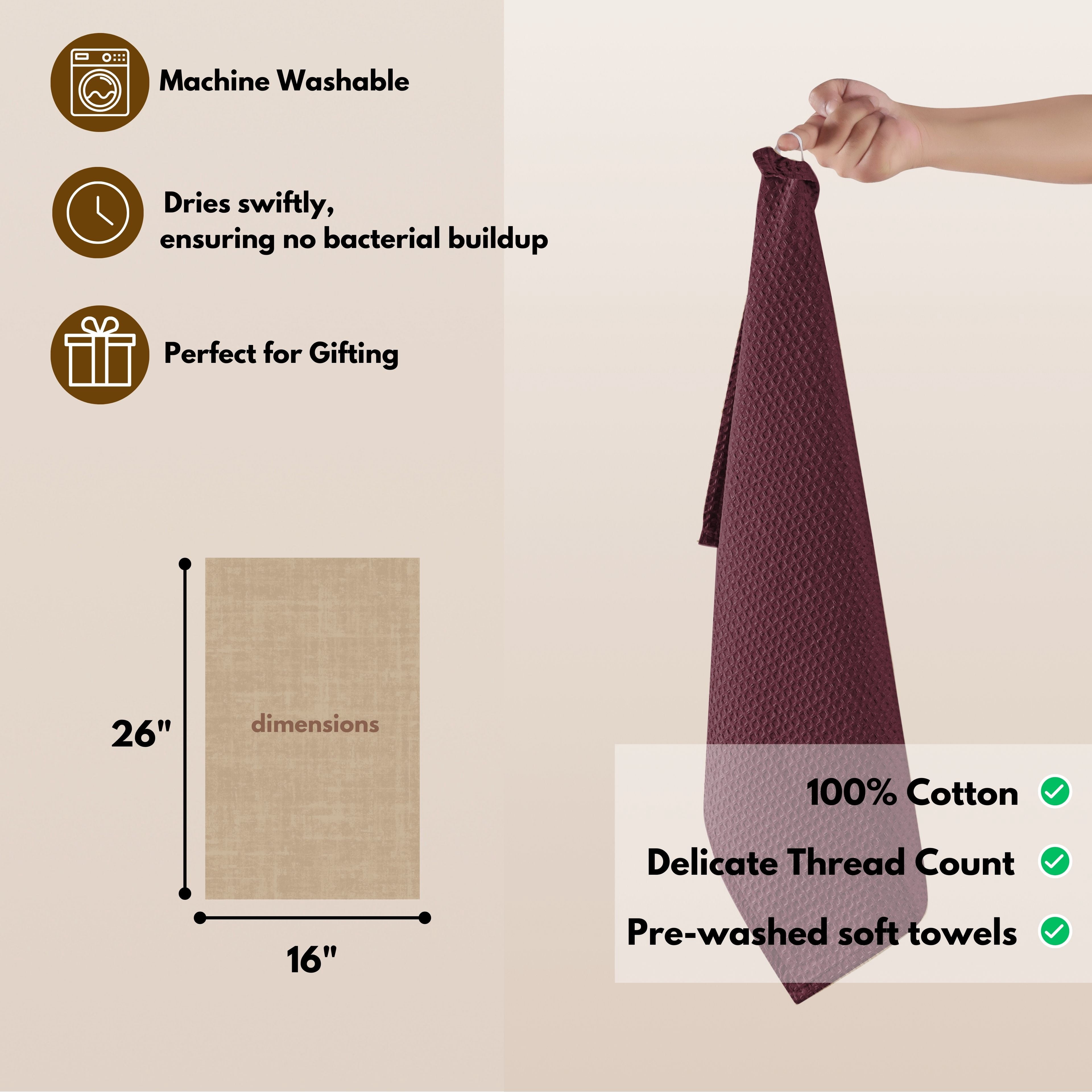 Native Fab 12 Pack Waffle Kitchen Towels - Soft Dish Cloths for Cleaning Drying - Burgundy Wine