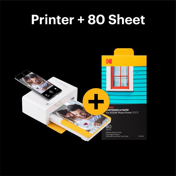 Kodak Dock Plus Instant Photo Printer Bundle with 80 Sheets, Black