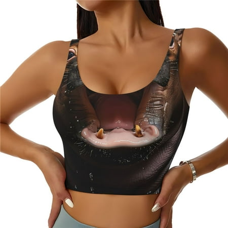 Qokaie Playful Baby Hippo Splash Pattern Womens Scoop Neck Sports Bra Breathable Workout Vest Padded U Back Medium Impact Fitness Gym Yoga Bra Workout Crop Top-XX-Large