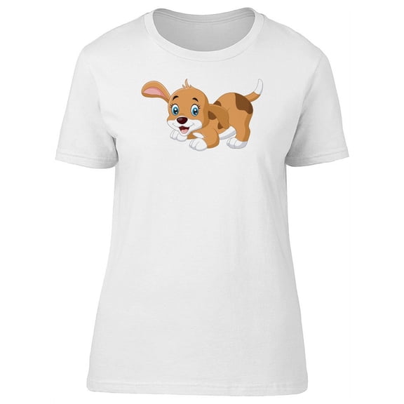 Cute Happy Puppy Cartoon T-Shirt Women -Image by Shutterstock, Female Small