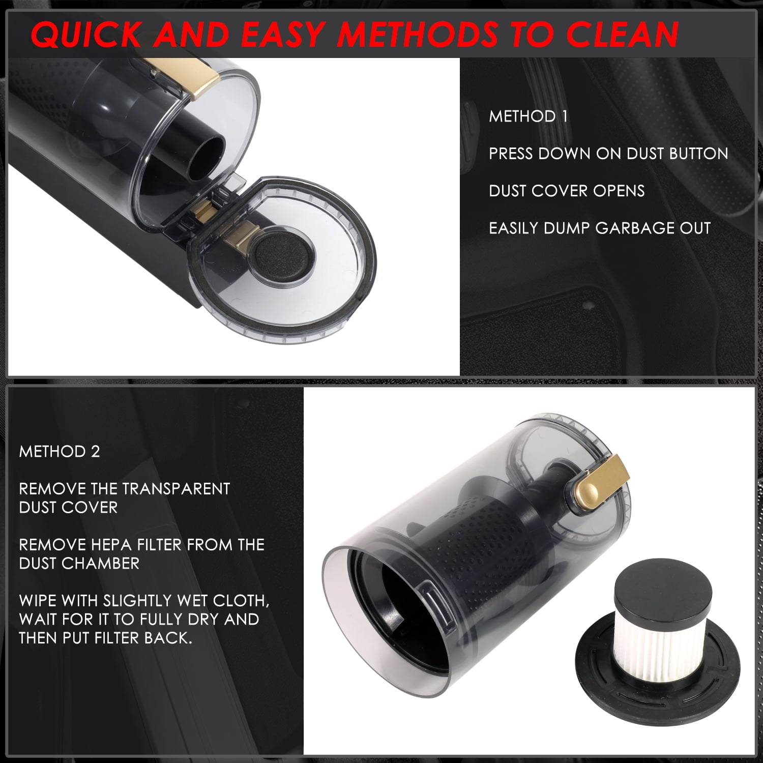 7.4V 40W 4500Pa Cordless Handheld Car Mini Vacuum Cleaner Strong Suction Portable Duster - Black