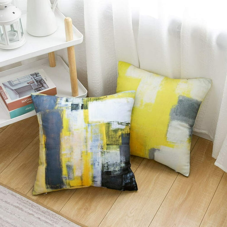Yellow Bed Pillow Set, Handmade Accent Pillows, Decorative Pillow Set for  Bedroom, Geometric Cotton Pillow Cover With Inner, Bedroom Décor 