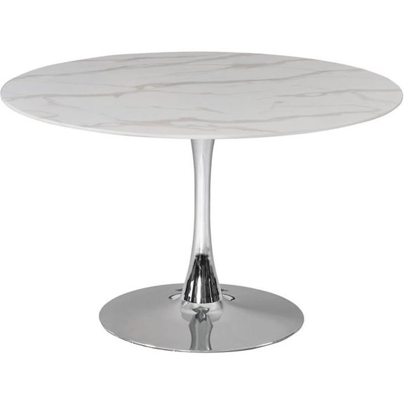 Pemberly Row 48" Round Faux Marble Top Dining Table with Chrome Base