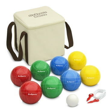 GoSports 90mm Backyard Bocce Set with 8 Balls, Pallino, Case and Measuring Rope - Made from Premium Resin