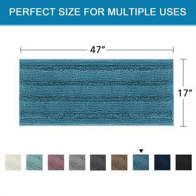 H.VERSAILTEX Striped Chenille Bath Rugs Super Absorbent Non Skid Floor Mats Set of 2, Navy, 47 x 17 Plus 17 x 24 Inches, Blue