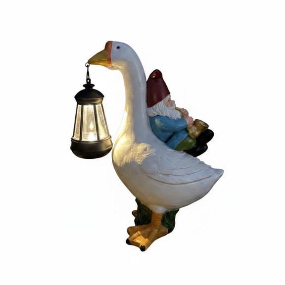 JunZheHub Gnome Riding Goose Statue Weather Resistant Goose Solar Light for Yard, Patio