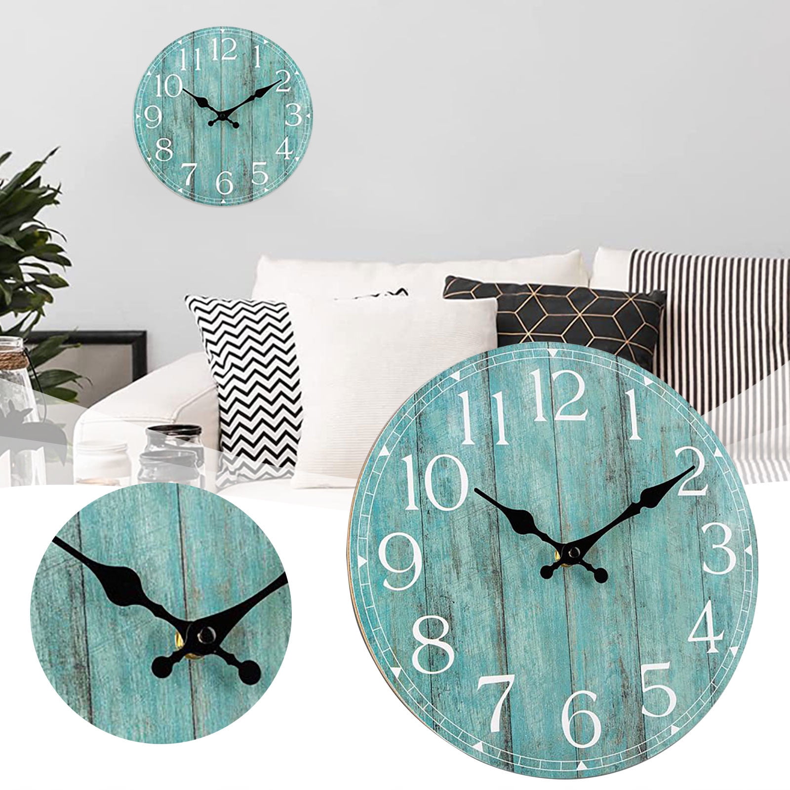 Wall clock 10inch teal kitchen clock decorated with rustic vintage