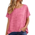 thumbnail image 6 of OSFVNOXV Boho Tops for Women Cotton Linen T-Shirts Casual Loose Fit Crewneck Solid Color Short Sleeve Gauze Shirts, 6 of 6