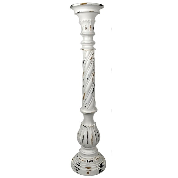 Contemporary Home Living 35" Antique White Unique Tall Candle Stick