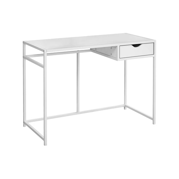42 Inch White Modern Computer Desk with Storage Drawer and Metal Frame