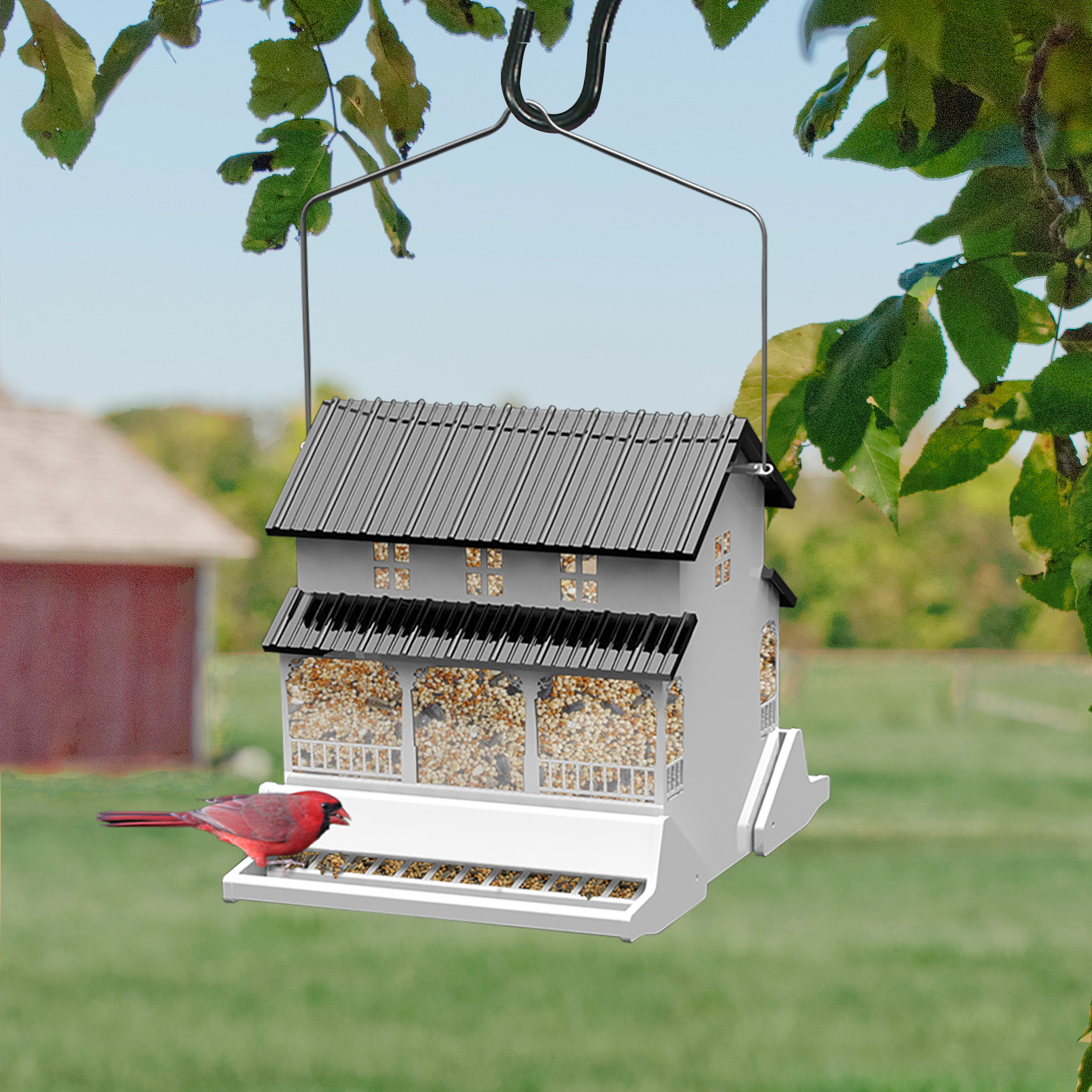 Farmhouse Squirrel-Resistant Bird Feeder, 10.5 qt Capacity, White