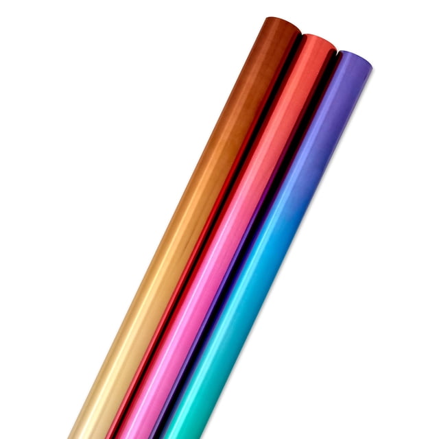 Hallmark - Rollos de papel de regalo, color azul degradado y verde, plateado y dorado, rojo y morado (juego de 3 rollos: 60 sq. pies ttl.) Para cumpleaños, Navidad, boda, graduaci&oacut