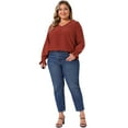 thumbnail image 3 of DARING DIVA Women's Plus Tops V Neck Smocked Casual Chiffon Blouse 3X Burgundy, 3 of 7