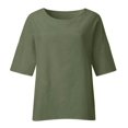 thumbnail image 3 of CHOK Chemises en Coton et Lin à Manches 3/4 pour Femmes, Blouses Décontractées à Col Rond, Coupe Ample, T-Shirts d'Été, 3 of 4
