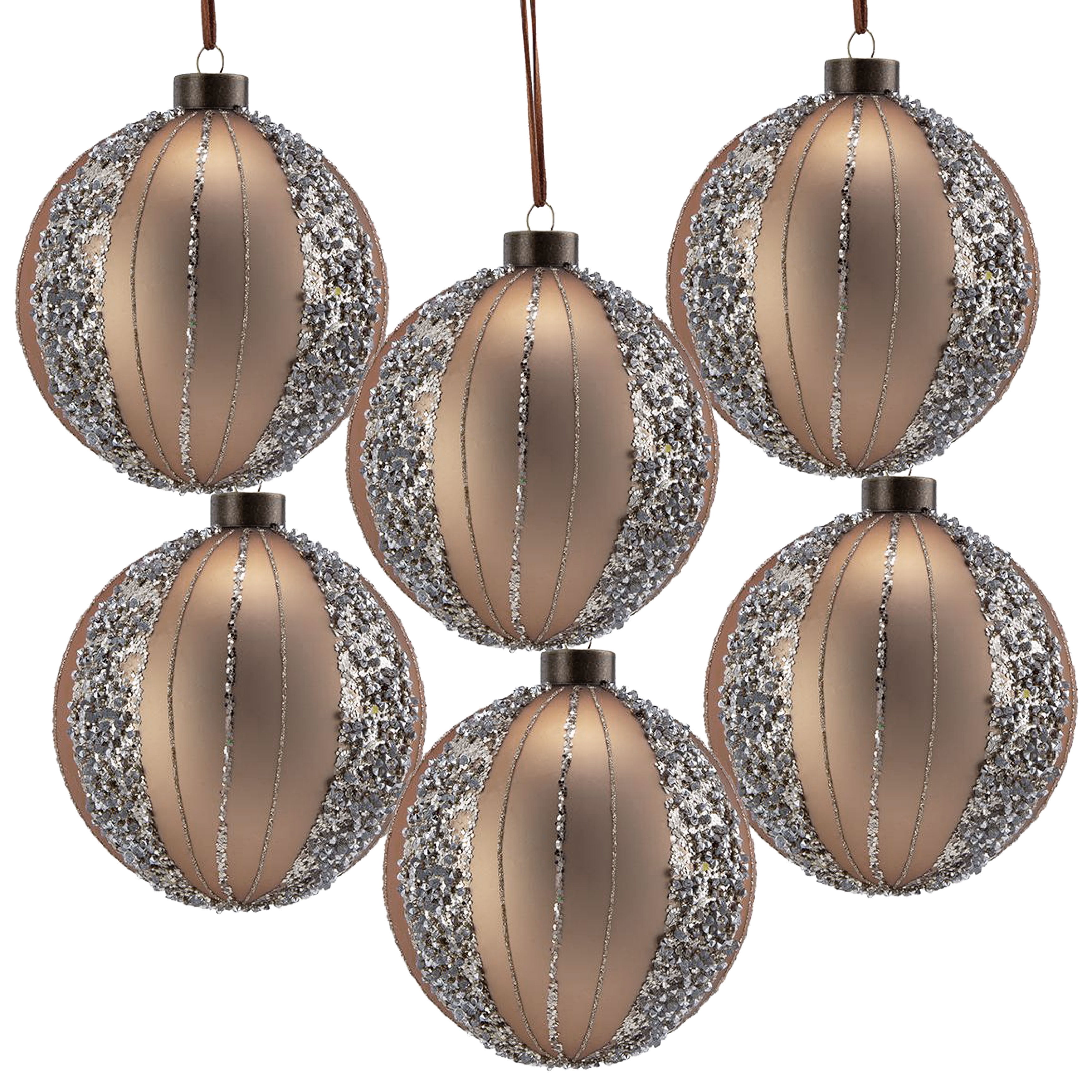 Set of 6 Glass Christmas Ball Ornaments with Glitter and Painting Design by Riccardo Tree Decor