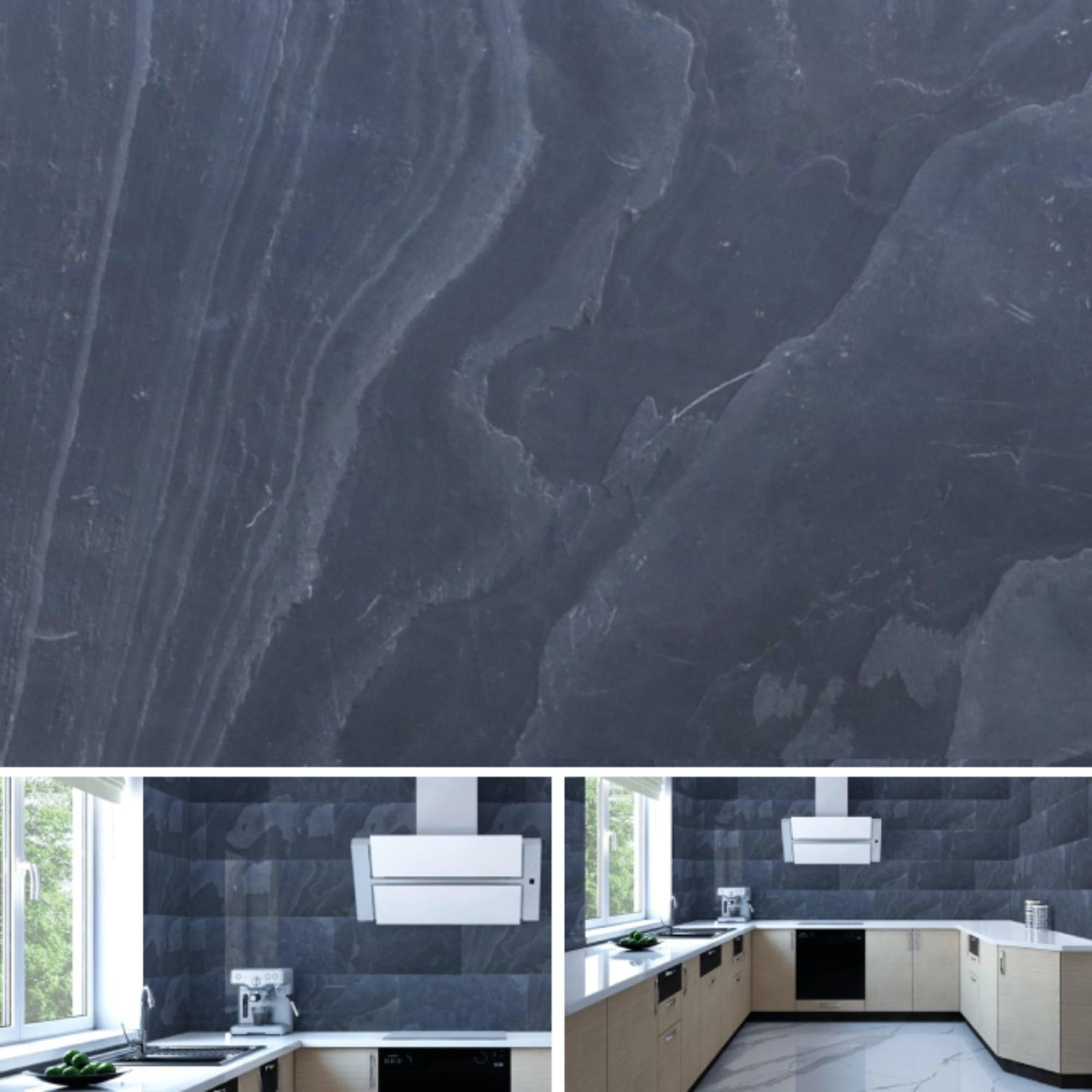 Dundee Deco Veneer Wall Panels, Peel and Stick DIY Slate Stone Finish Tiles for Wall or Backsplash, Made with Real Stone in Black Steel, SAMPLE 6" x 6"