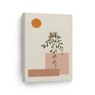Smile Art Design Boho Minimalism Line Art Sun and Ivy Drawing Painting Abstract Canvas Wall Art Print Office Living Room Dorm Bedroom Aesthetic Modern Home Decor Ready to Hang - 36x24